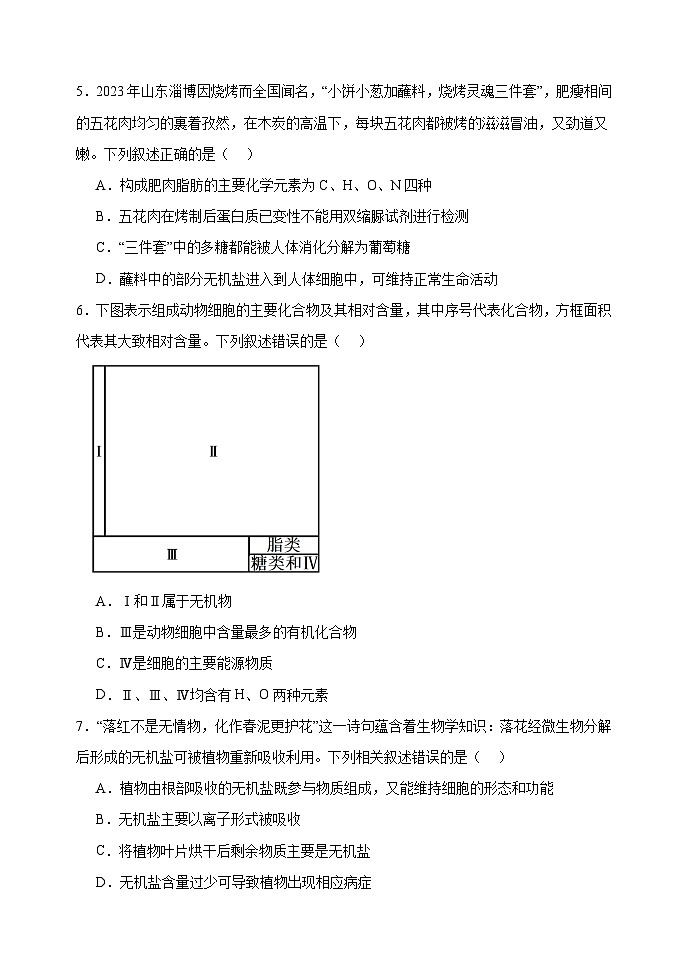 河北省衡水市武强中学2024-2025学年高一上学期期中考试生物试题02