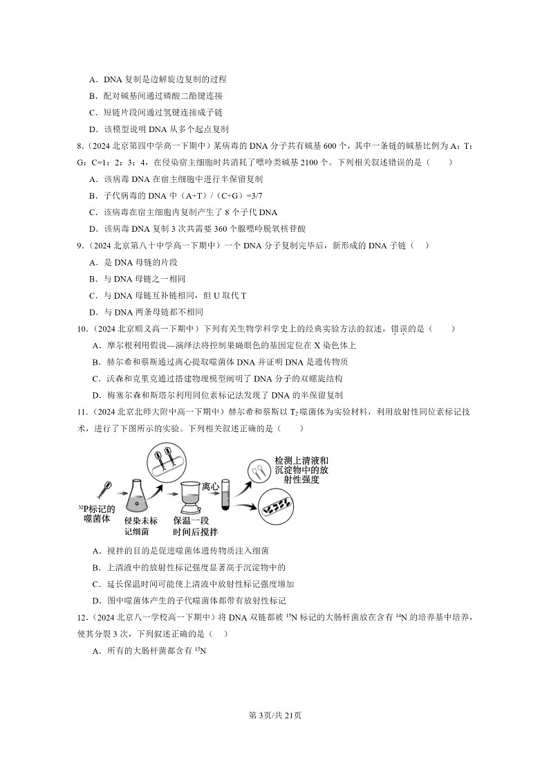 2024北京重点校高一下学期期中真题生物分类汇编:DNA的复制第3页