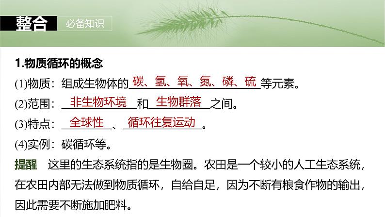 2025年高考生物一轮复习课件(新人教版) 第9单元 第53课时 生态系统的物质循环、信息传递05