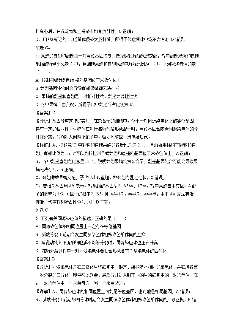 河南省新未来联考2023-2024学年高一下学期4月期中生物试卷(解析版)03