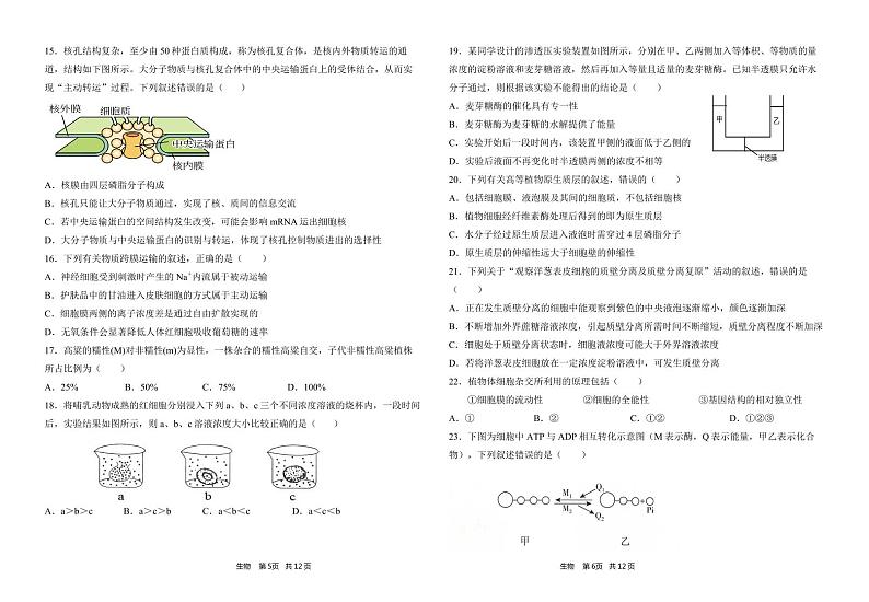 陕西省渭南市2024届高三生物上学期10月月考试题pdf无答案03
