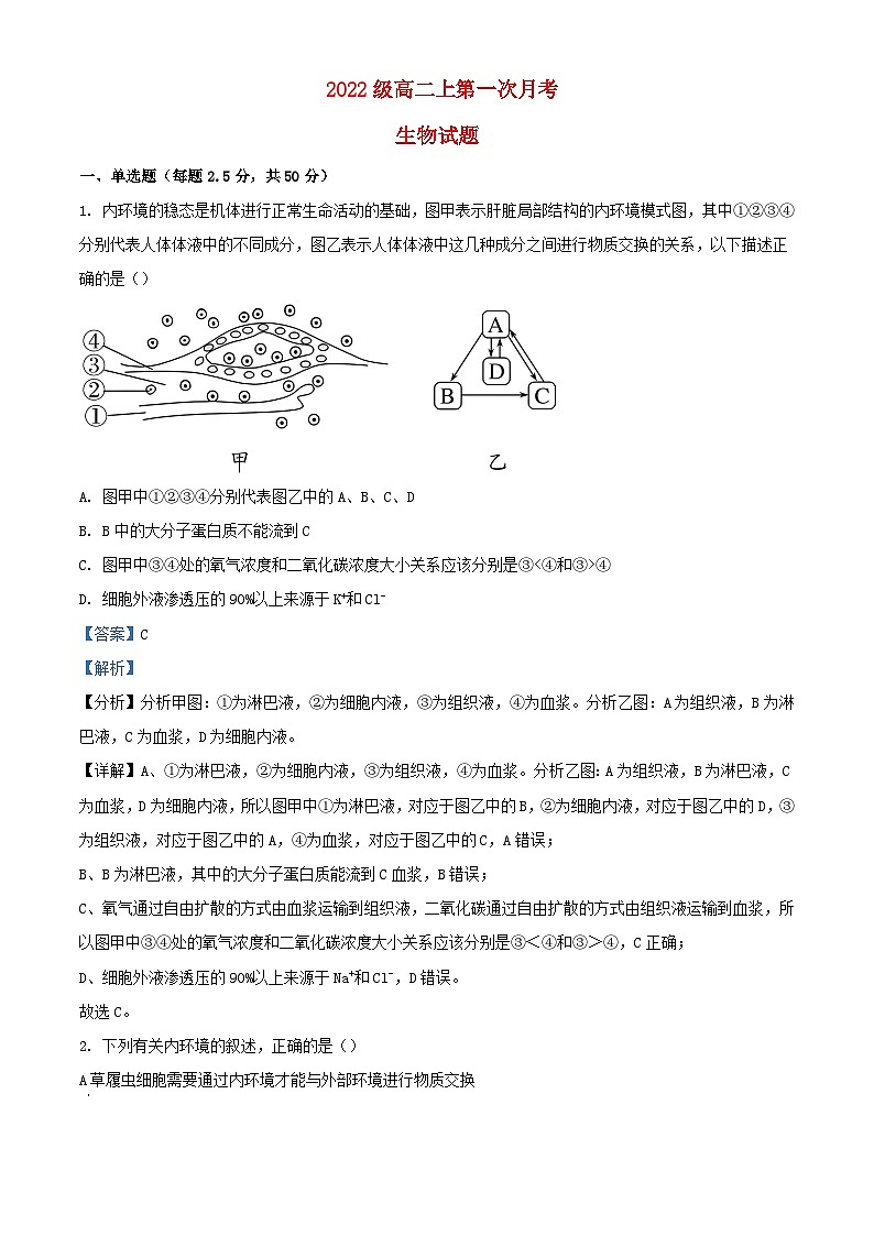 四川省内江市2023_2024学年高二生物上学期第一次月考试题含解析第1页
