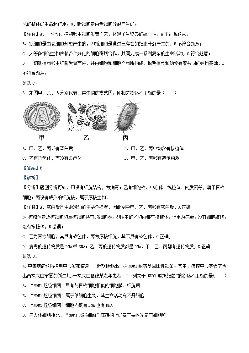 湖北省重点高中联盟2023_2024学年高一生物上学期10月联考试题含解析第2页