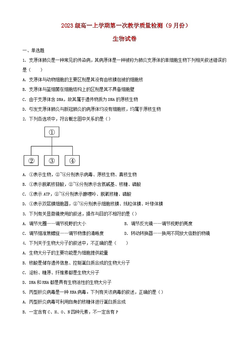 吉林省吉林市2023_2024学年高一生物上学期第一次月考试题含解析第1页