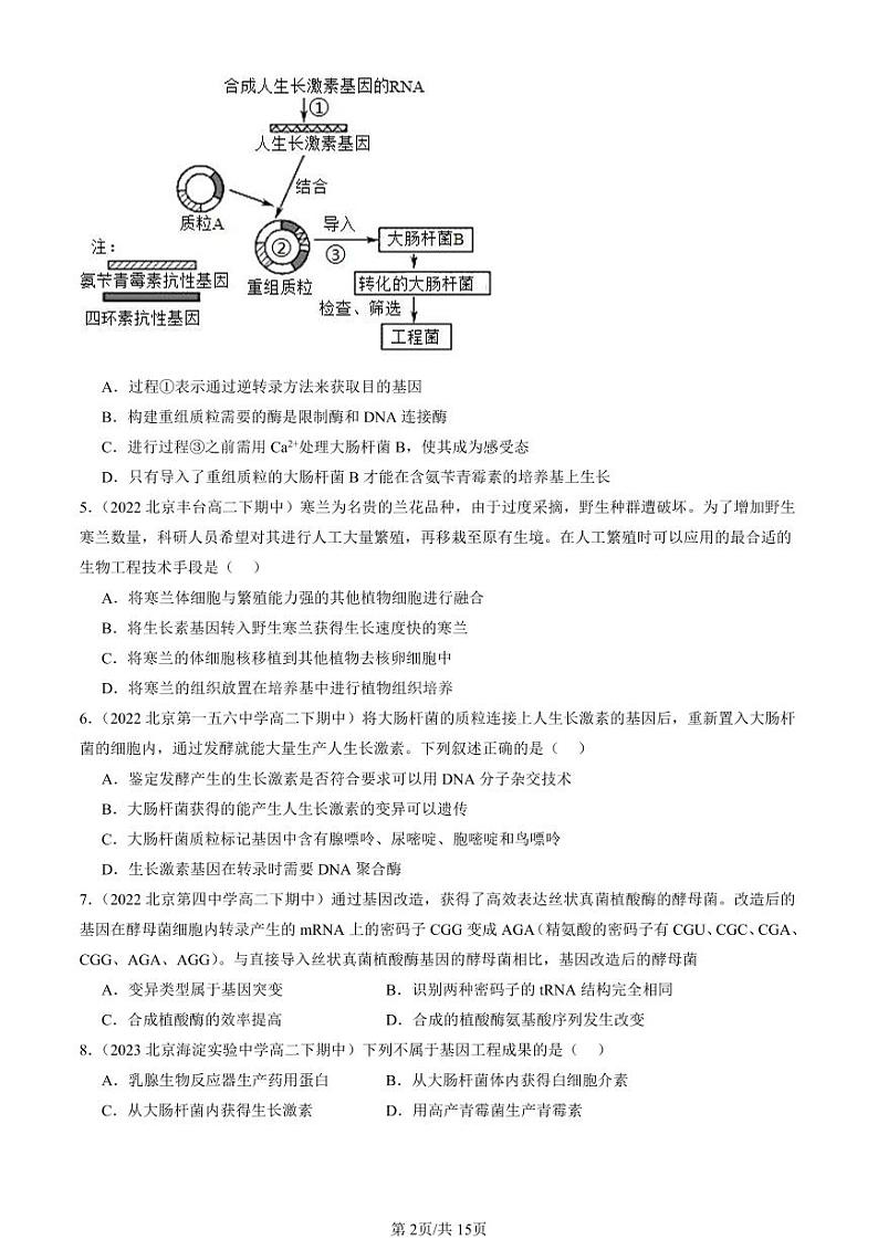 2022-2024北京重点校高二(下)期中真题生物汇编:基因工程的应用第2页