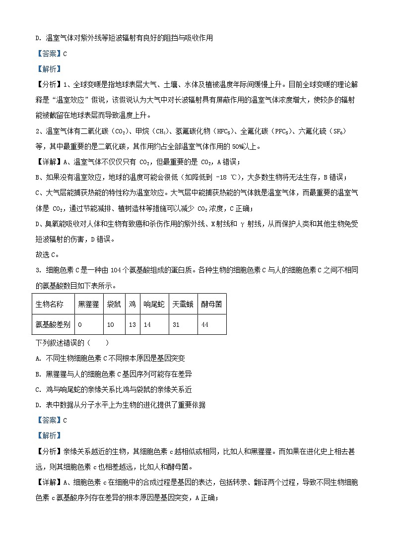 浙江省名校新高考研究联盟2023_2024学年高三生物上学期第一次联考试题含解析02