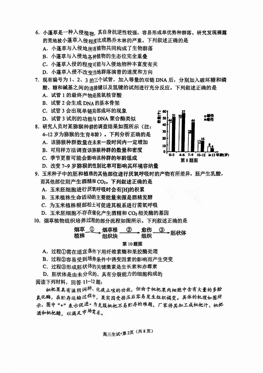 浙江省2025届高三杭州一模生物试题第2页