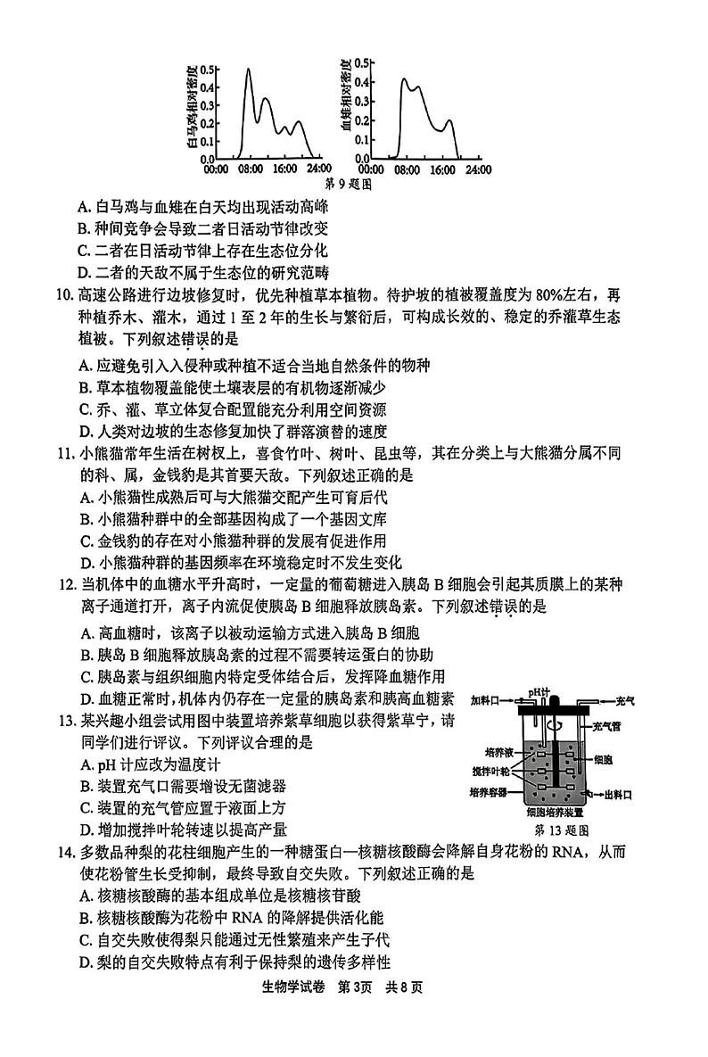 浙江省宁波市、舟山市2025届高考与选考模拟考试生物试题+答案解析(宁波一模,舟山一模)第3页