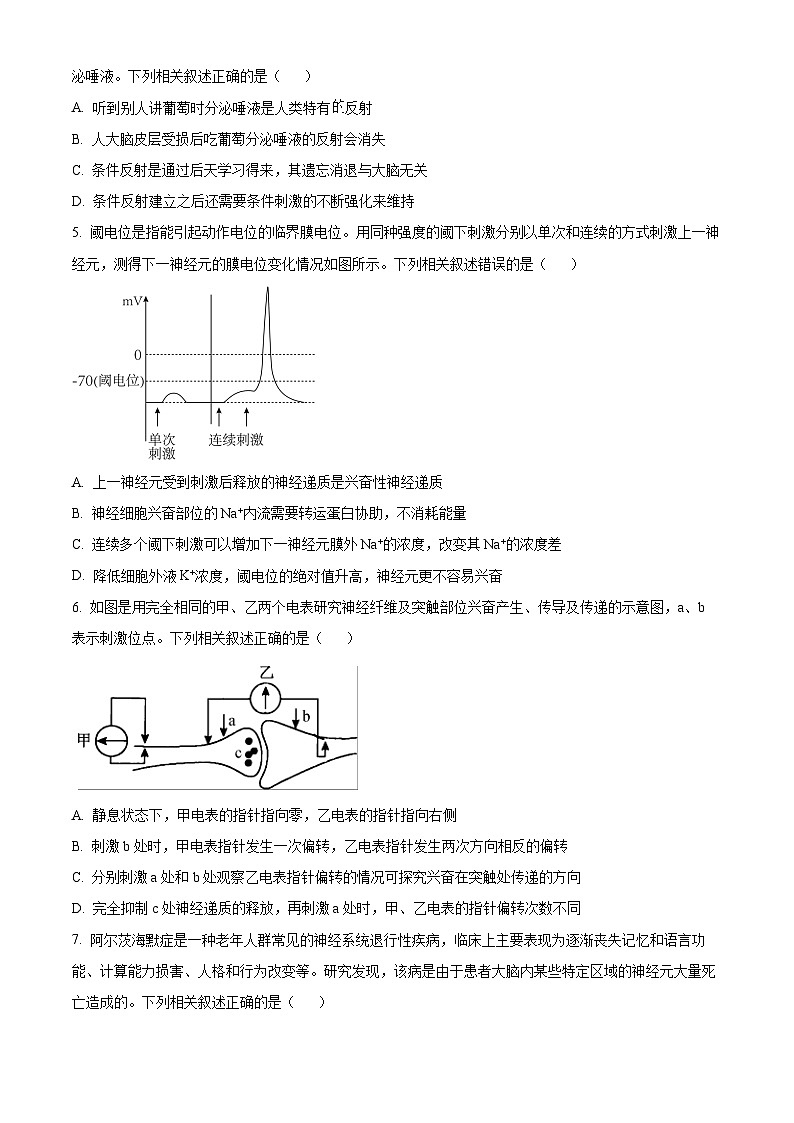 2025沧州八县联考高二上学期10月期中联考生物试题含解析02
