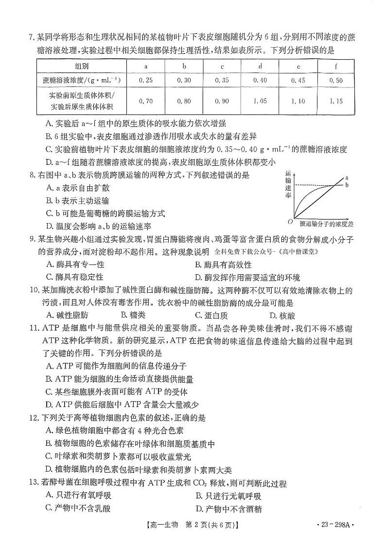 河南省平顶山市等5地2022_2023学年高一生物下学期开学考试试题pdf第2页