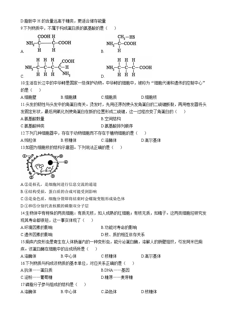 天津市蓟州区2024-2025学年高一上学期11月期中生物试题第2页
