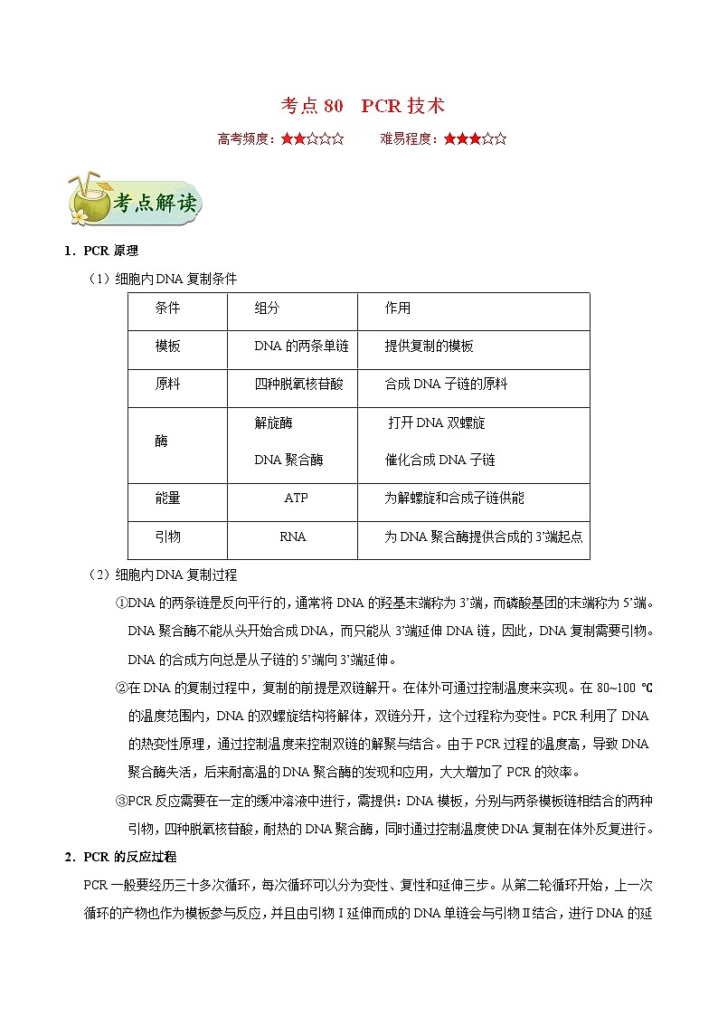 备战2025年高考生物考点一遍过考点80PCR技术教案(Word版附解析)01