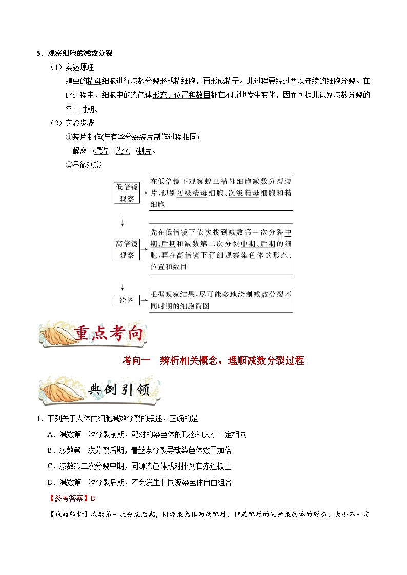 备战2025年高考生物考点一遍过考点25减数分裂和受精作用教案(Word版附解析)第2页