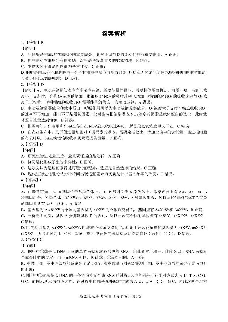 2024年高三起点考试生物参考答案第2页