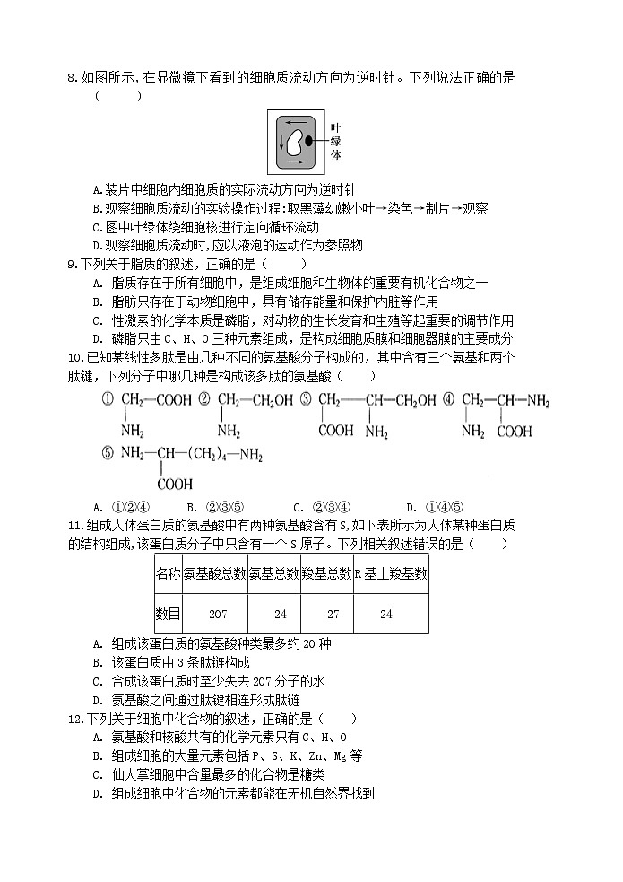 江苏省淮安中学2024-2025学年高一上学期期中生物试卷第2页
