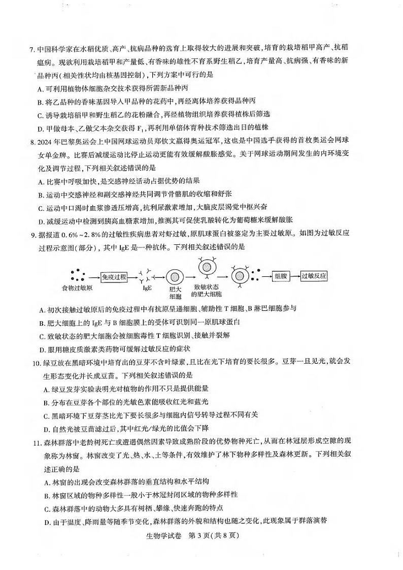 生物丨湖北省圆创名校联盟2025届高三11月第二次联合测评生物试卷及答案第3页
