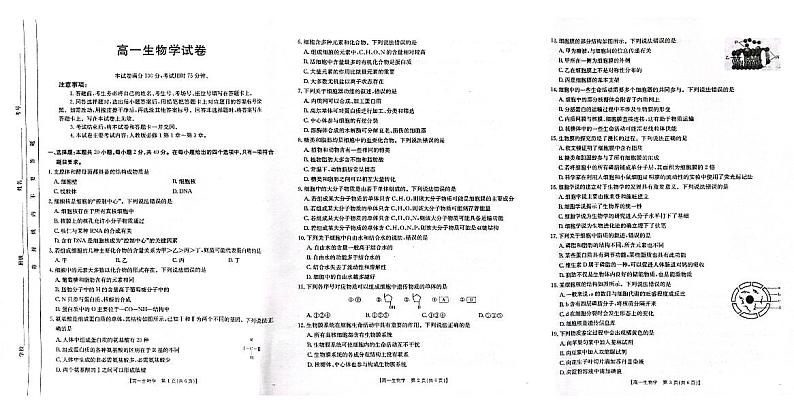 吉黑十校联考2024~2025学年度第一学期期中考试 生物(含答案)第1页
