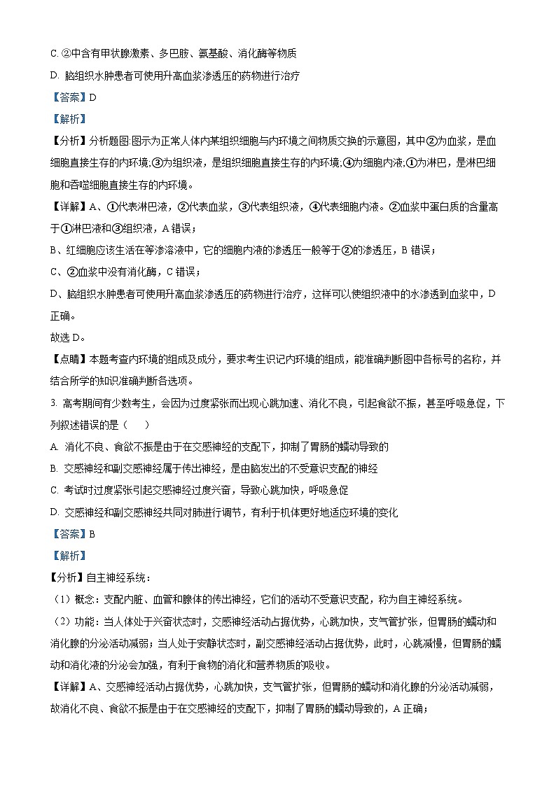 陕西省安康市2024-2025学年高二上学期10月月考生物试题 Word版含解析第2页