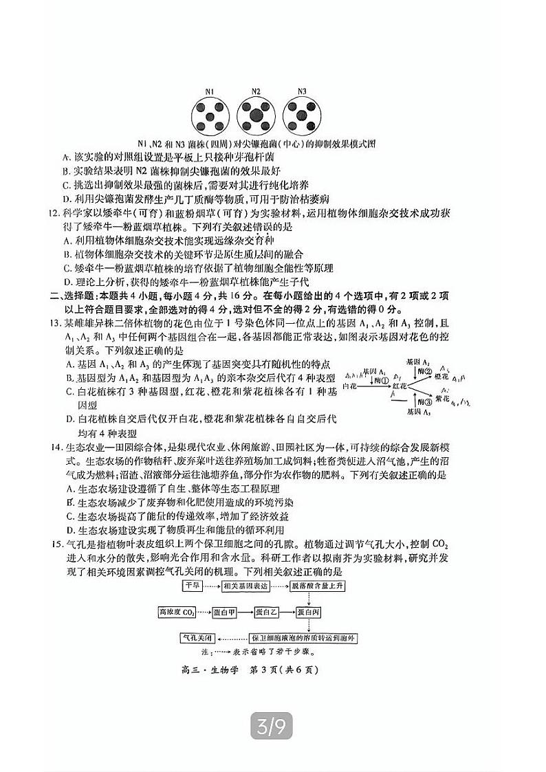 江西省稳派上进2025届新高三上学期9月秋季入学摸底考试+生物试题03