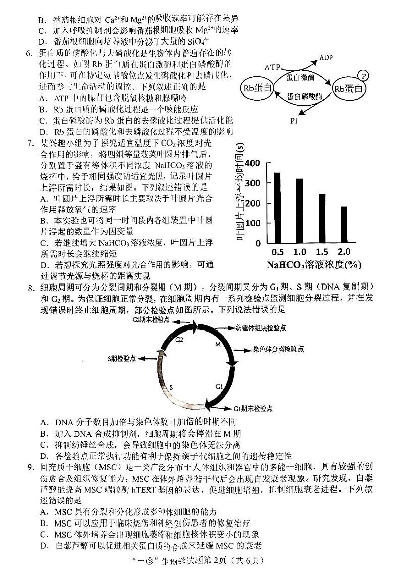 南充市高2025届高考适应性考试(一诊)生物学试题第2页
