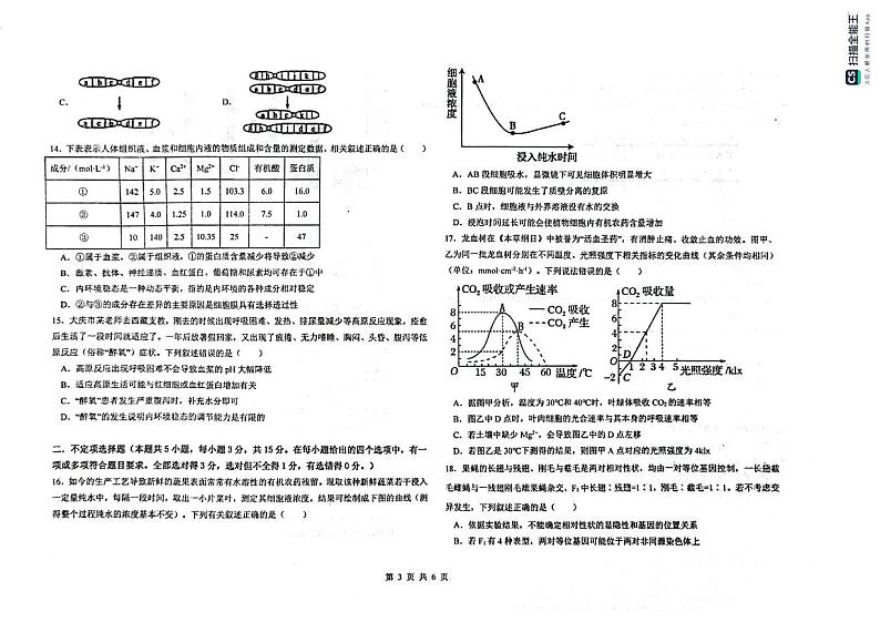 黑龙江省大庆市实验中学实验二部2024-2025学年高三上学期期中考试生物试卷第3页