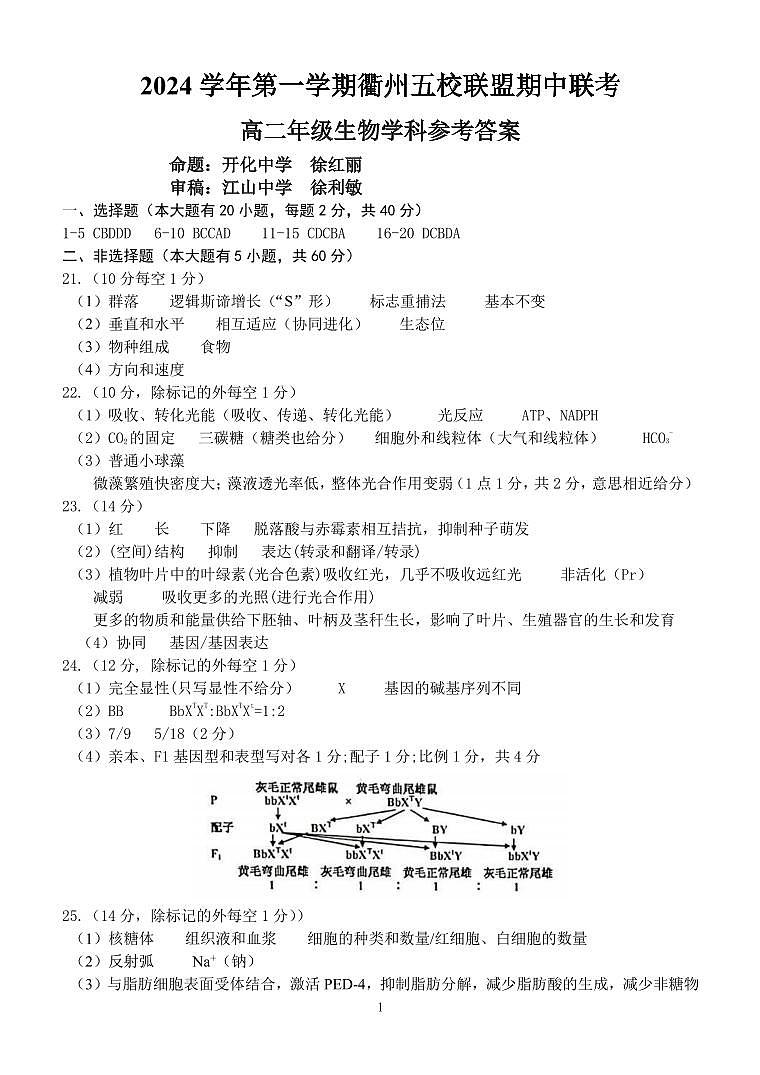 高二生物答案(1)第1页