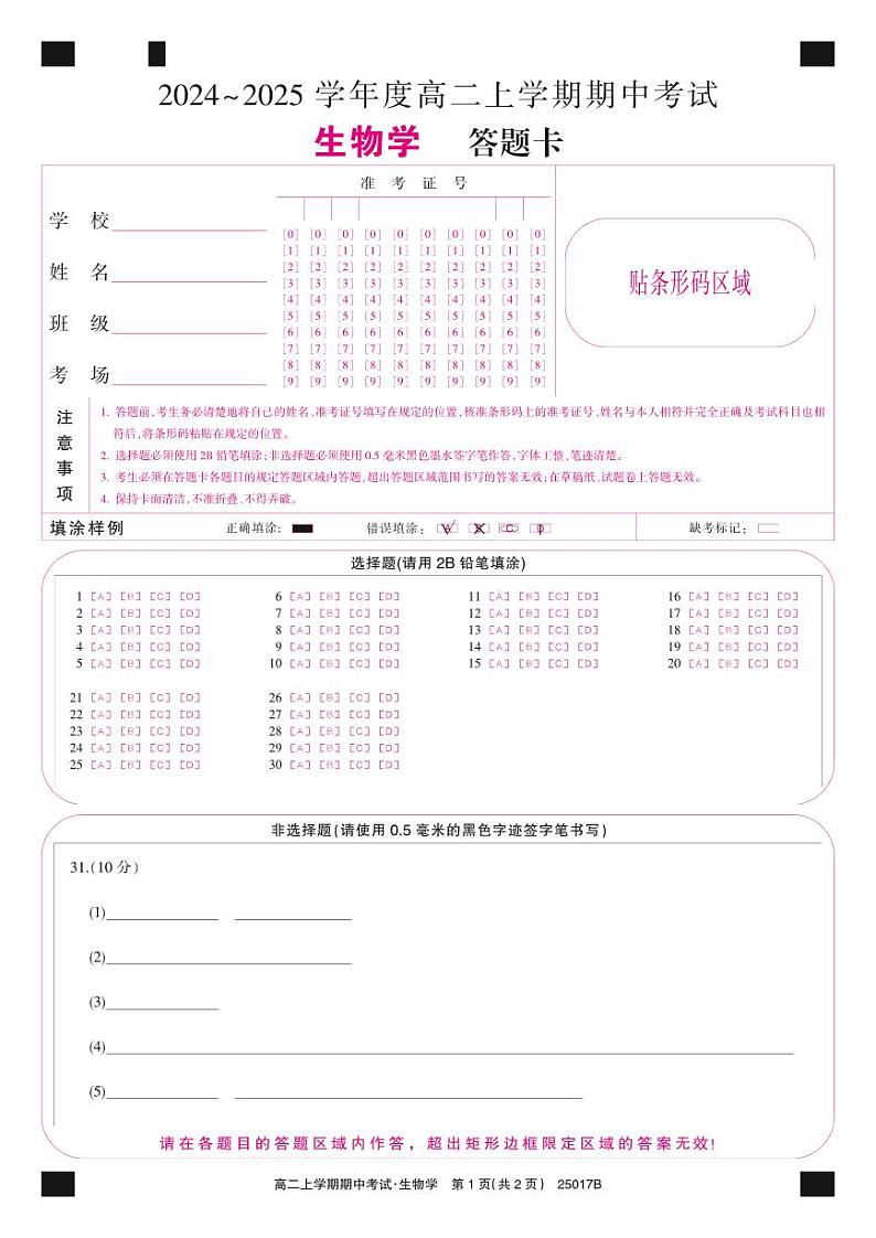 广东省深圳市盟校联盟2024-2025学年高二上学期11月期中考试生物试卷(Word版附解析)01