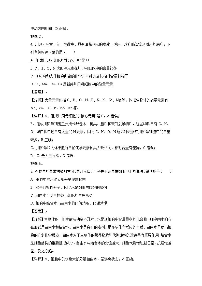 四川省成都市九县区2024-2025学年高一上学期期中考试生物试卷(解析版)第3页