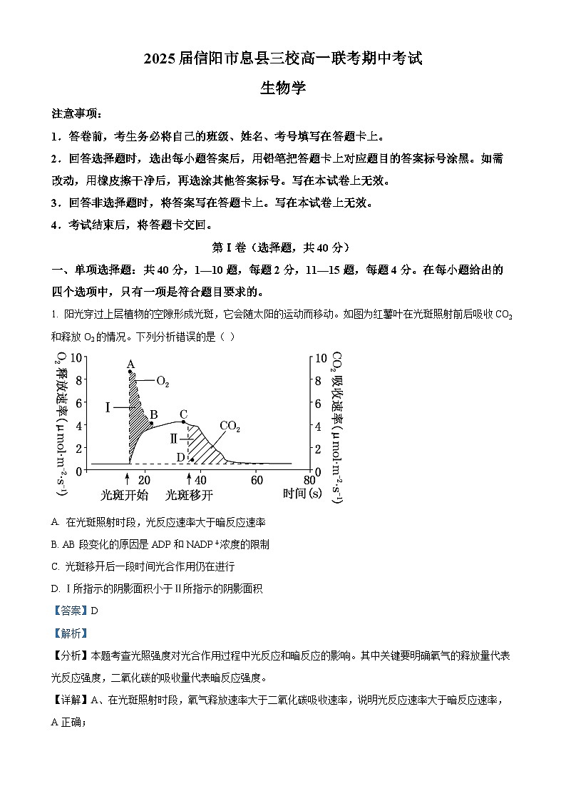 河南省信阳市息县三校联考2024-2025学年高一上学期11月期中生物试题含解析第1页