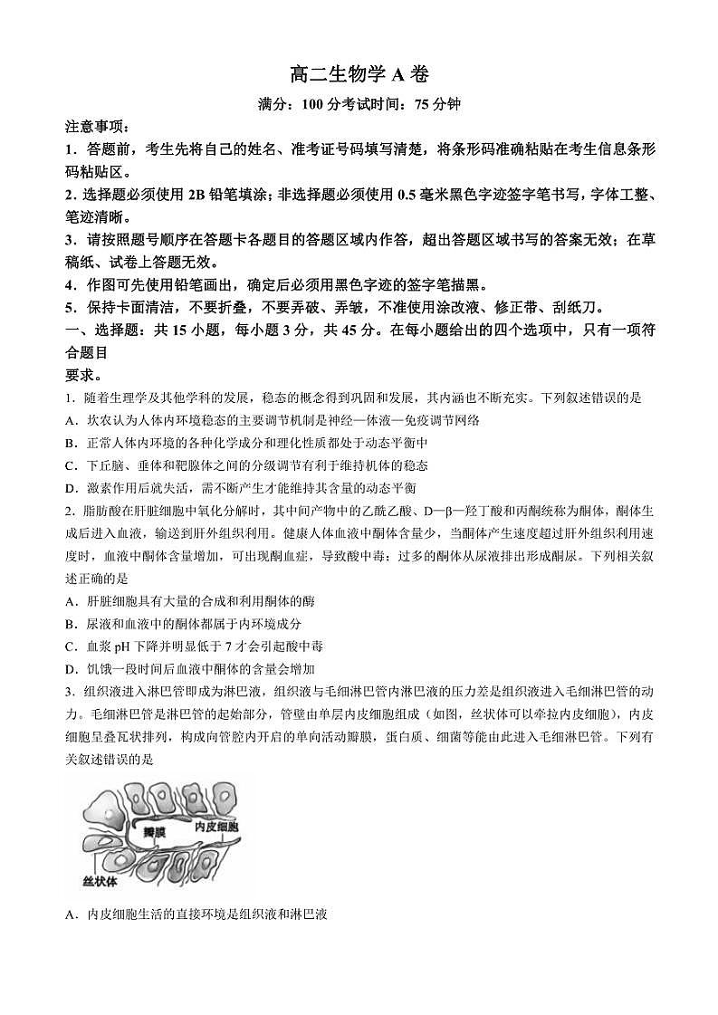 安徽省黄山市黄山八校联考2024~2025学年高二(上)期中生物试卷(含解析)第1页