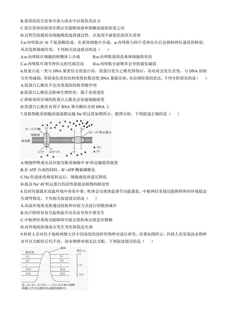 陕西省汉中市期中联考检测考试2024~2025学年高三(上)期中生物试卷(含解析)第2页