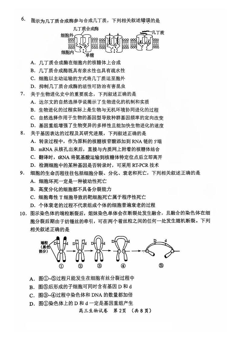2025届江苏省常州市高三上学期11月考-生物试题+答案02