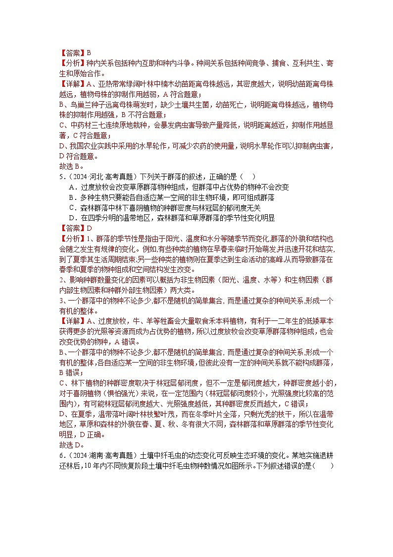 【高考生物】 高考真题分类汇编合集(2020-2024五年)专题17 种群和群落03