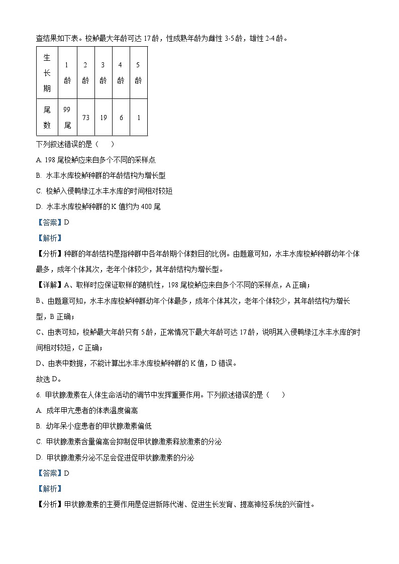 2025届浙江省金华十校高三一模生物试题 Word版含解析第3页