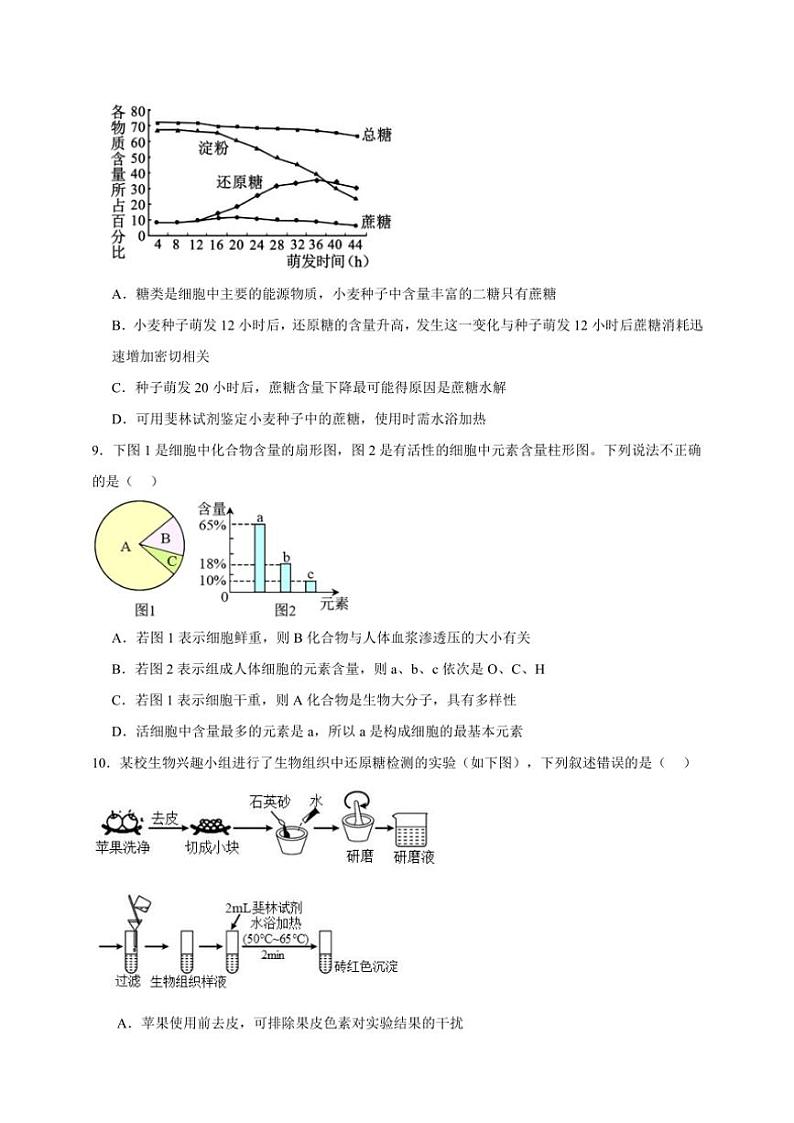 2025年高考生物一轮复习 细胞中的无机物、糖类和脂质 专项练03