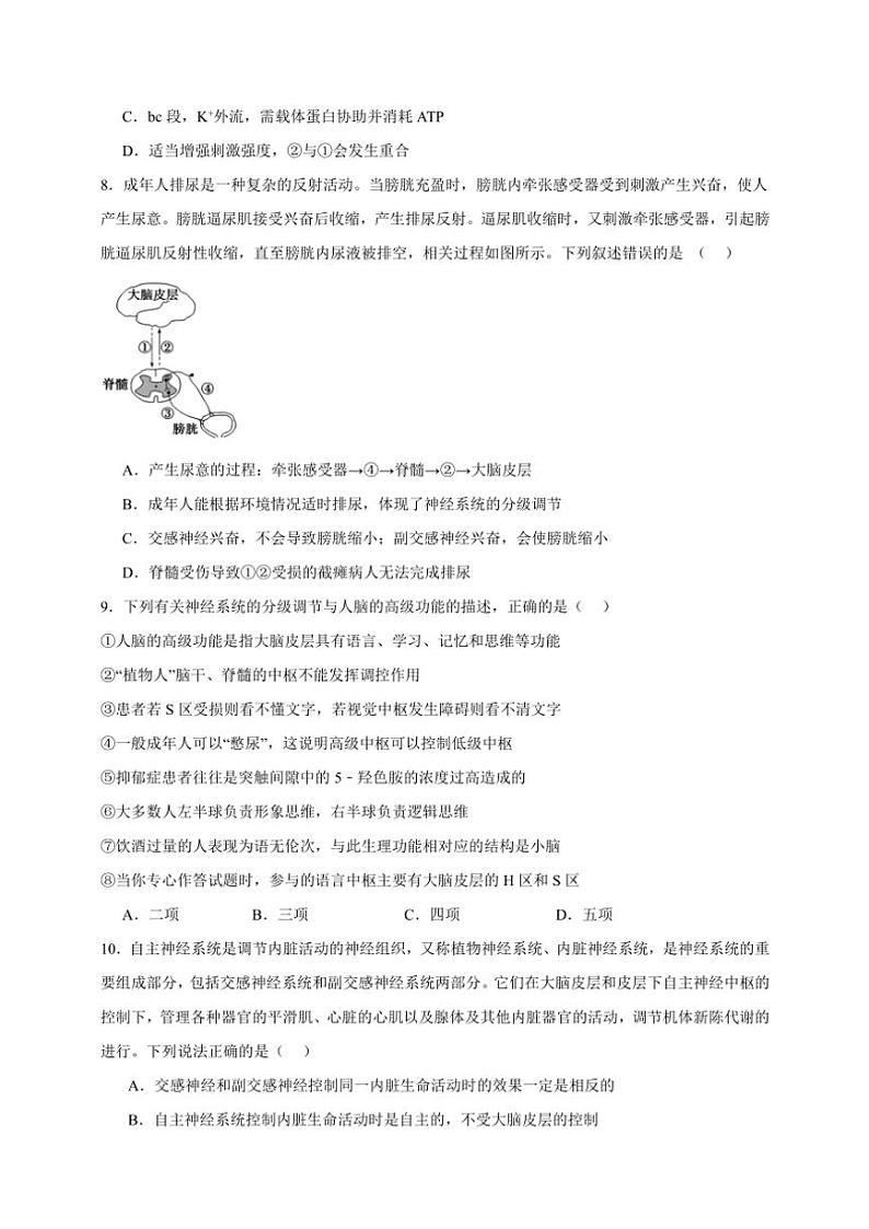 2025年高考生物一轮复习 神经调节 专项练03
