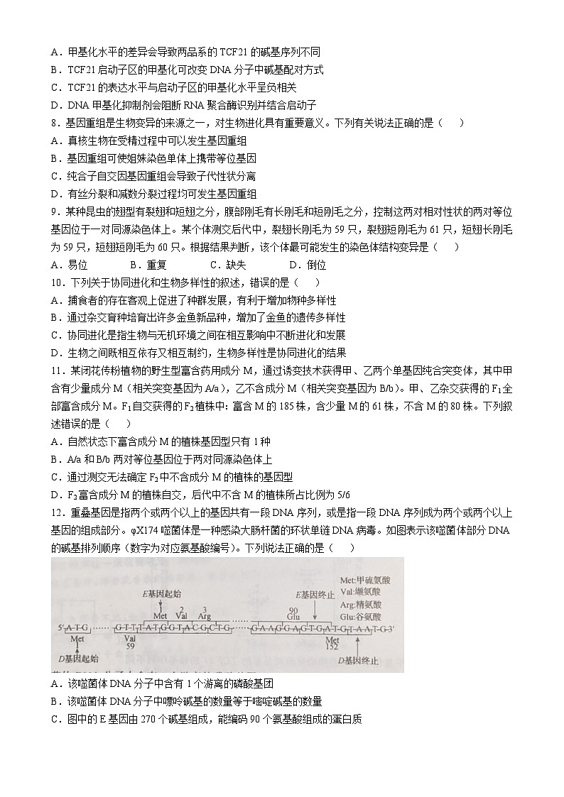 2025邯郸部分学校高三上学期11月期中联考试题生物含解析第3页