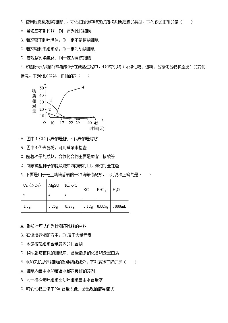 重庆市长寿区长寿中学校2024-2025学年高一上学期11月期中生物试题 Word版无答案第2页