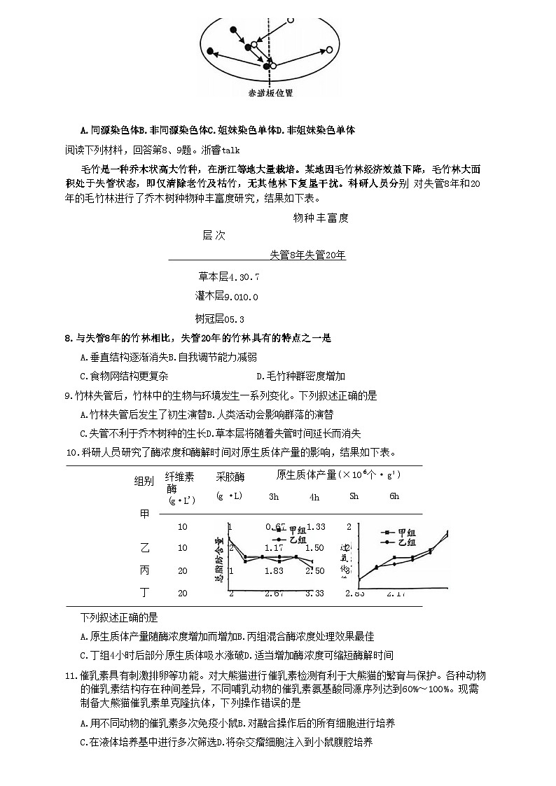 浙江省嘉兴市2023_2024学年高三生物上学期9月基础测试市统考试题02
