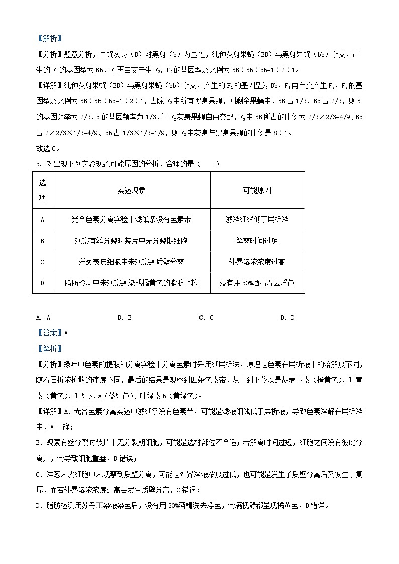 浙江省金华市2023_2024学年高二生物上学期开学试题含解析第3页