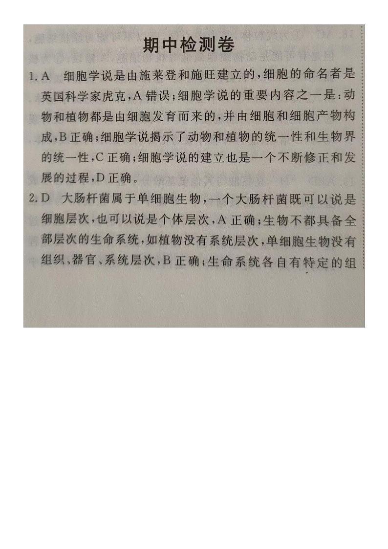 江西省赣州市大余县梅关中学2024-2025学年高一上学期11月期中考试生物试题01