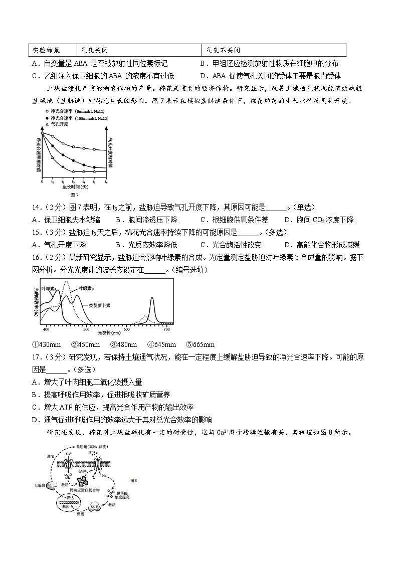 上海黄浦区上海外国语大学附属大境中学2024-2025学年高三上学期期中生物试卷(无答案)第3页