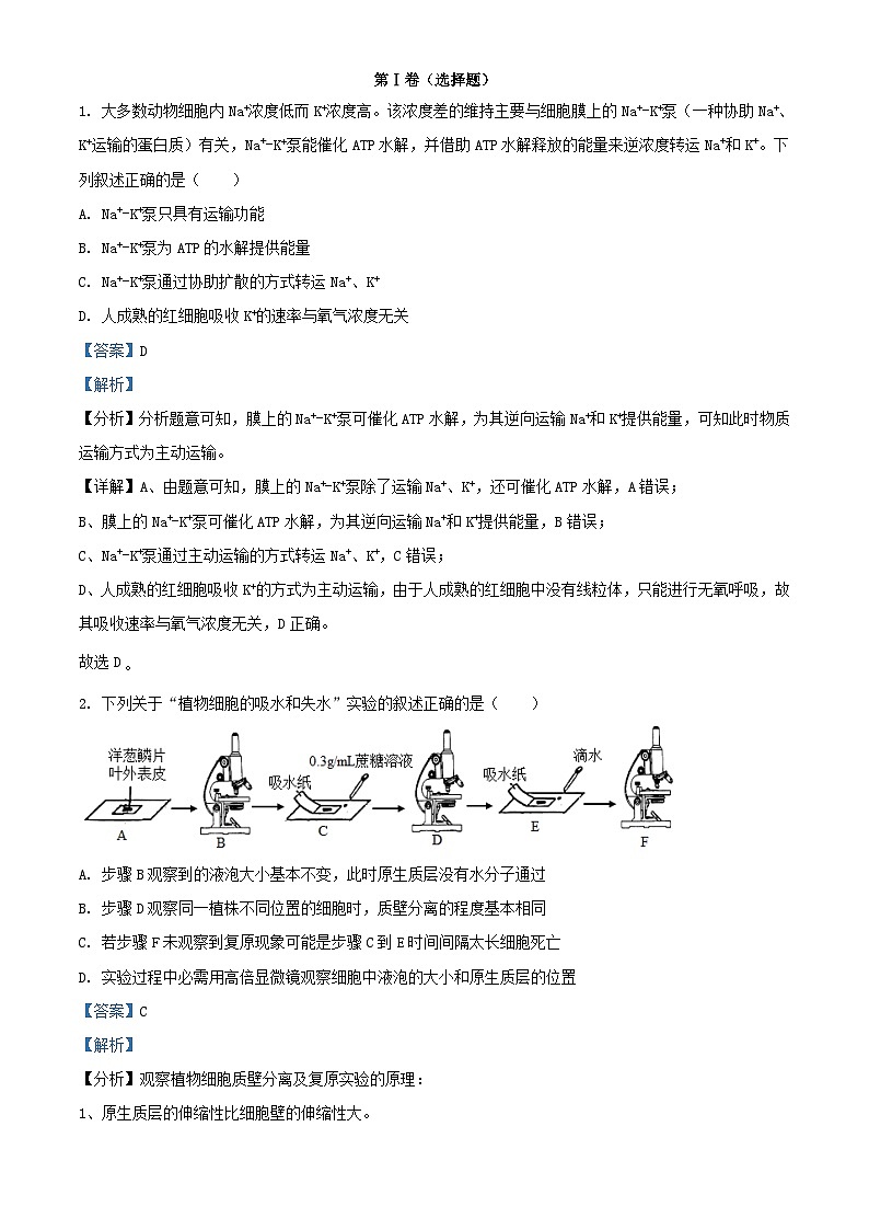 四川省广安市2023_2024学年高三生物上学期10月月考试题含解析01