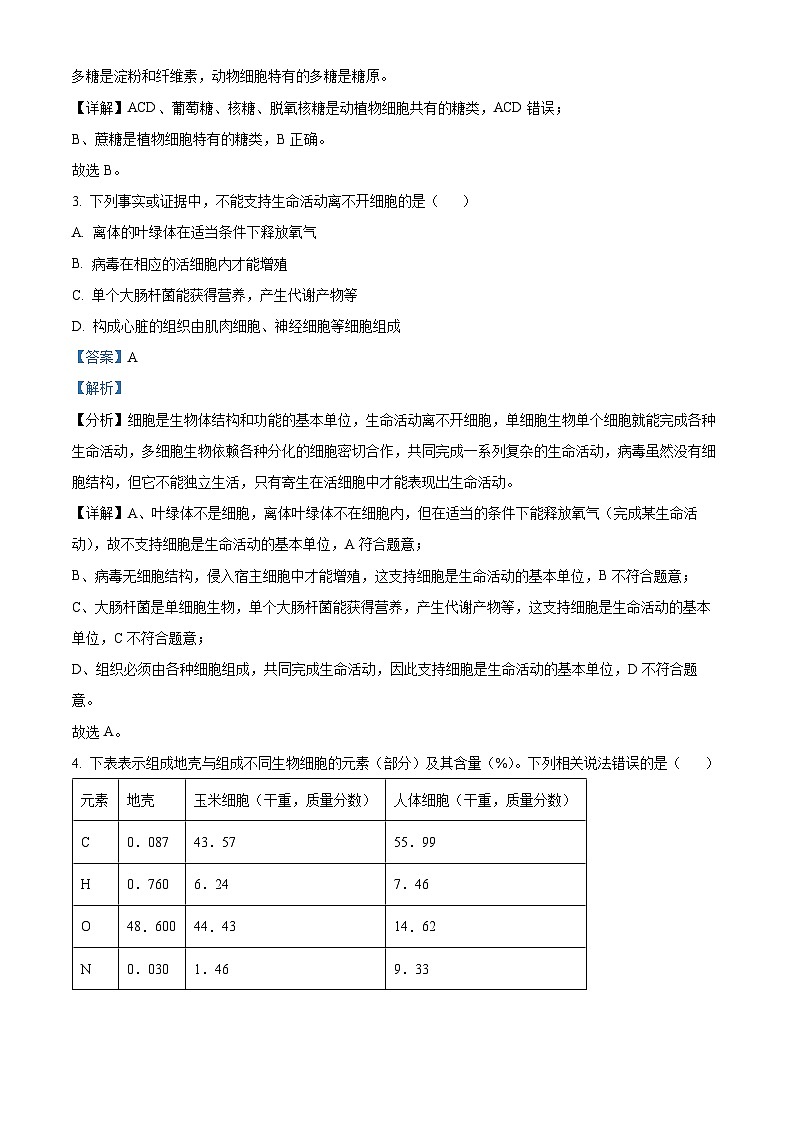 精品解析:河南省部分学校2024-2025年高一上学期期中考试生物试题(解析版)第2页