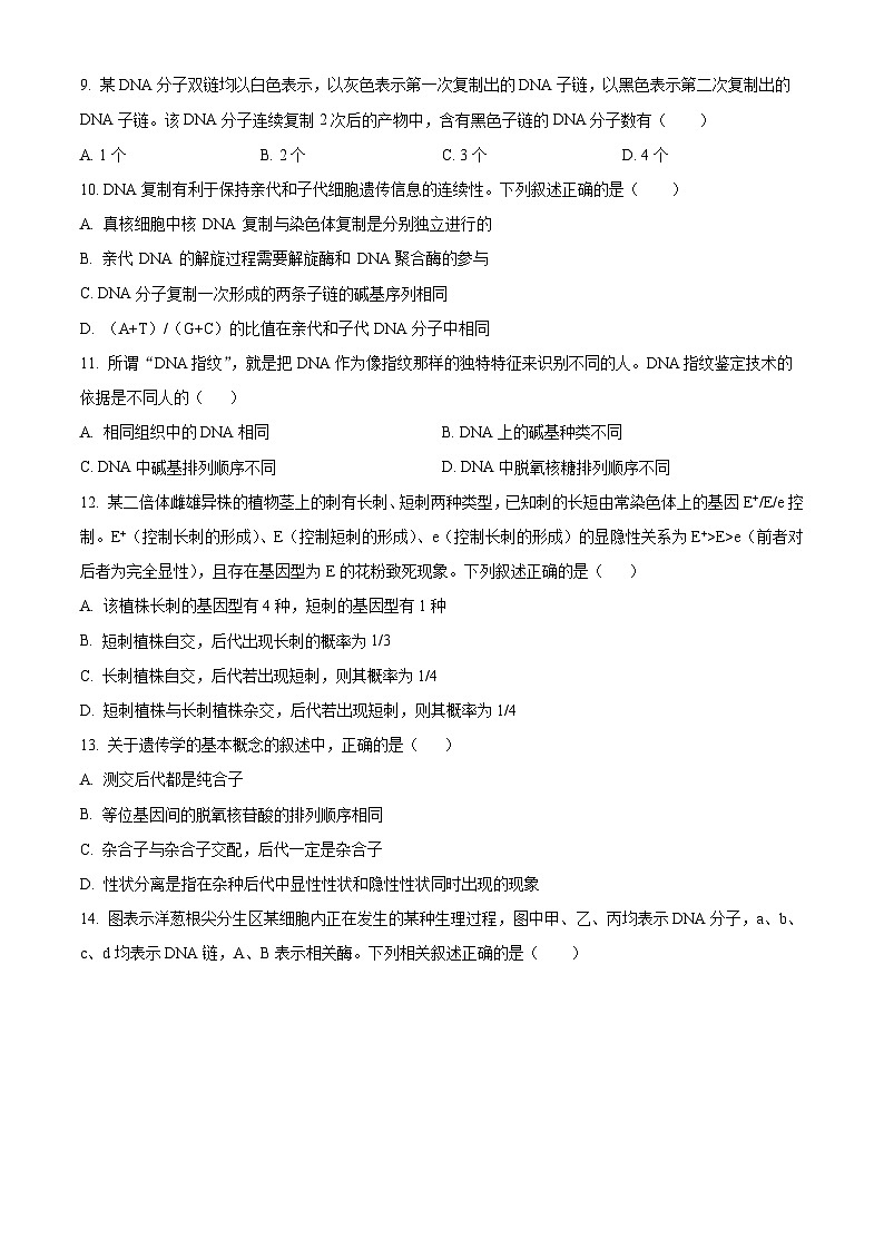 精品解析:江西省南昌市第十中学2023-2024学年高一下学期期中考试生物试题(原卷版)第3页