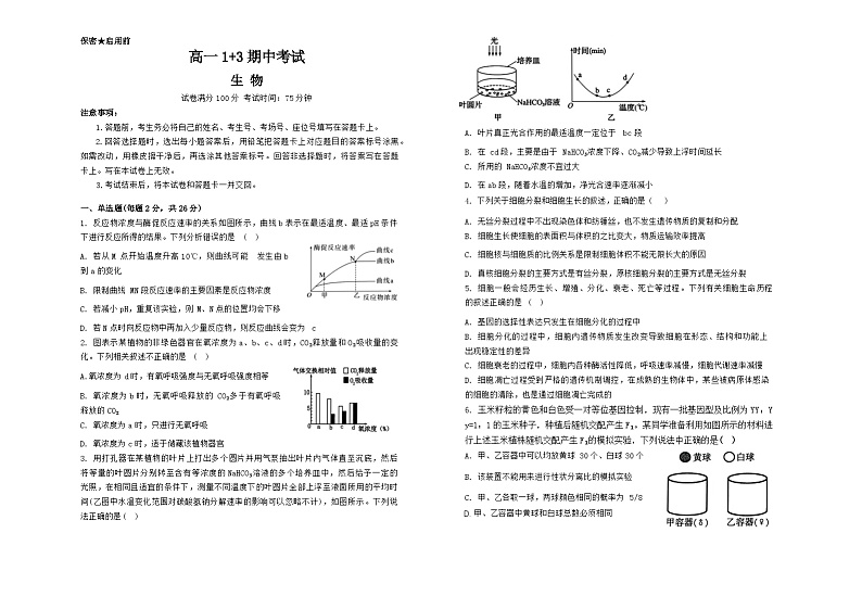 高一1+3期中生物试卷第1页