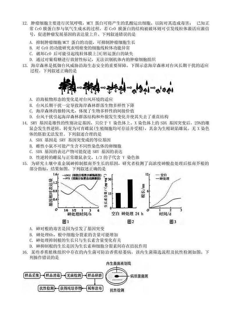 生物丨浙江省9+1高中联盟2025届高三上学期11月期中考试生物试卷及答案第3页