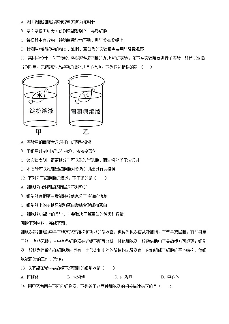 浙江省绍兴市会稽联盟2024-2025学年高一上学期11月期中生物试题 Word版无答案第3页