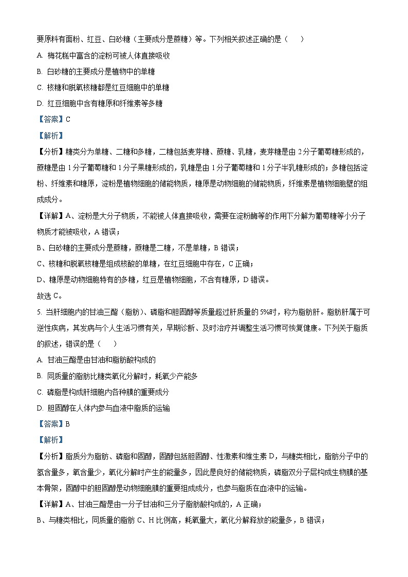 浙江省嘉兴市八校联盟2024-2025学年高一上学期期中考试生物试题 Word版含解析第3页