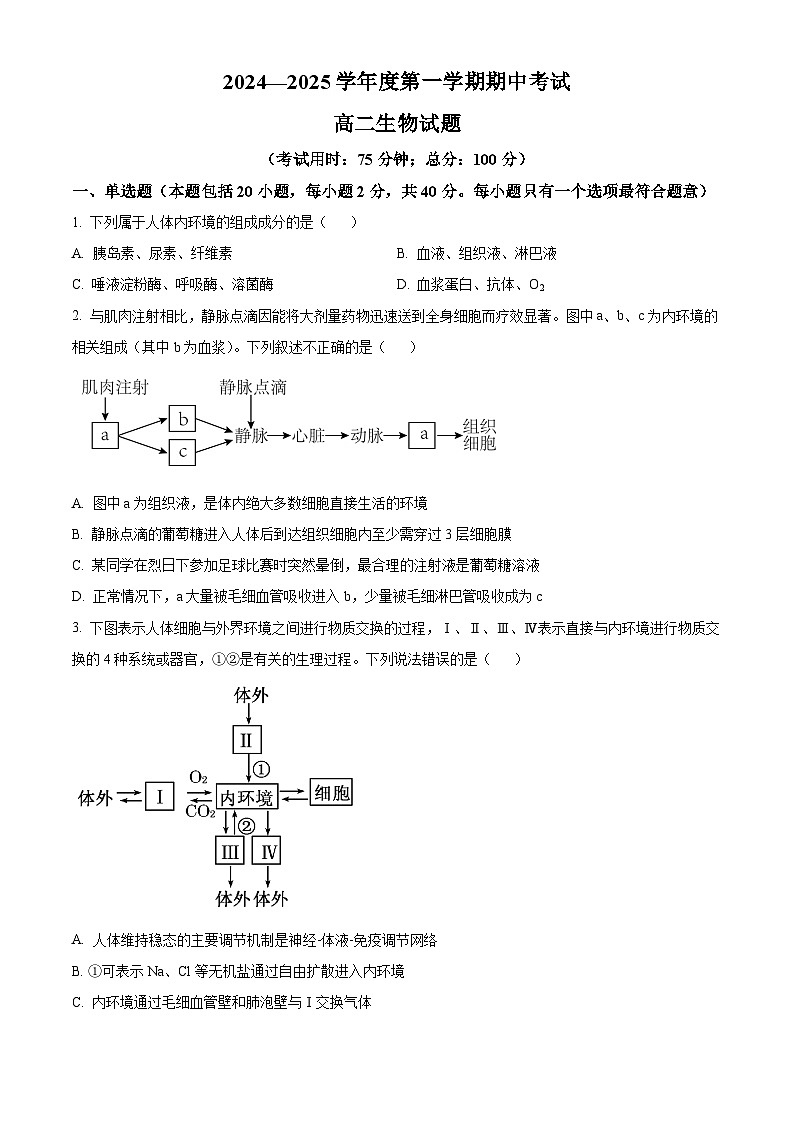 江苏省镇江市三校、泰州市部分学校2024-2025学年高二上学期11月期中考试生物试卷(Word版附解析)第1页